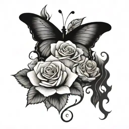 butterfly and roses tattoo design idea