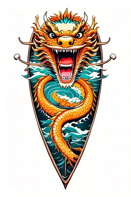 dragon boat inside representing the client's strength and laughing tattoo design idea