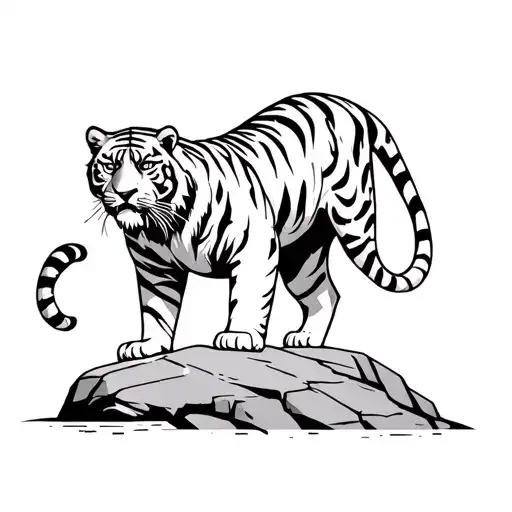 tiger standing on a rock in space tattoo design idea