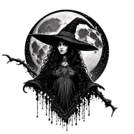 Witch bride Silhouette over a full moon and the letters XLV tattoo design idea