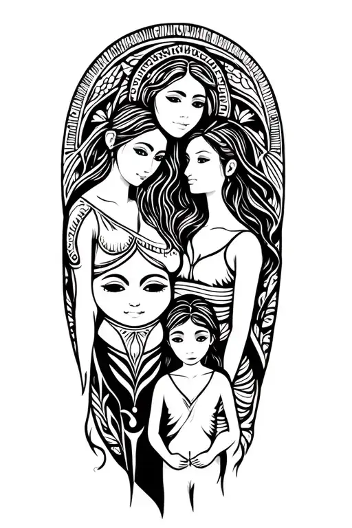 Mother And Two Sons and a daughter tattoo tattoo design idea