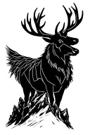 fine line Scottish stag atop a mountain peak tattoo design idea