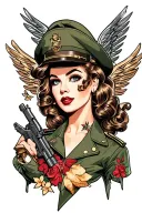 pin up girl us army uniform looking tattoo design idea