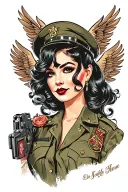 pin up girl us army uniform looking tattoo design idea