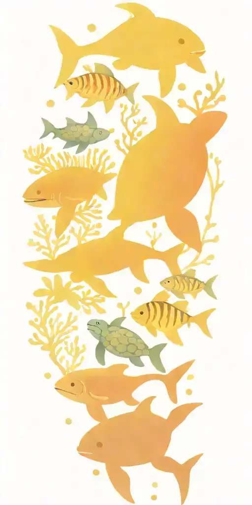 ocean turtle shark fish coral tattoo design idea