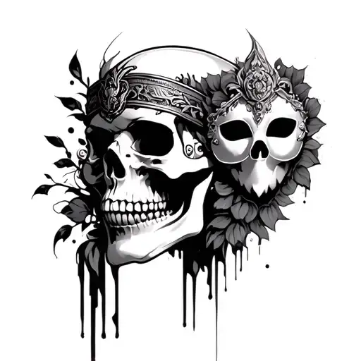 skull with venetian mask on his eyes tattoo design idea