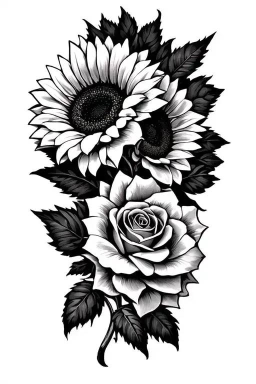 sunflowers and roses  tattoo design idea