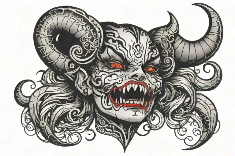 demon woman face tattoo design idea