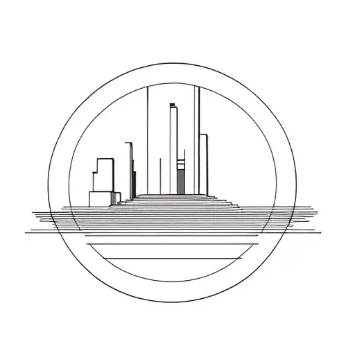 2.25 radius circle with one line drawing of architecture inspired by Santiago Caletrava  tattoo design idea