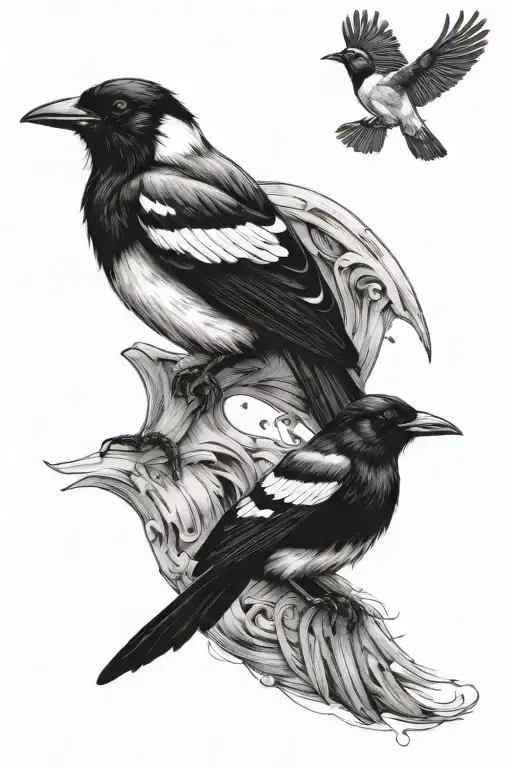 two magpies rough sketch black tattoo design idea