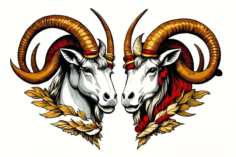capricorn and aries symbol with old tattoo design idea