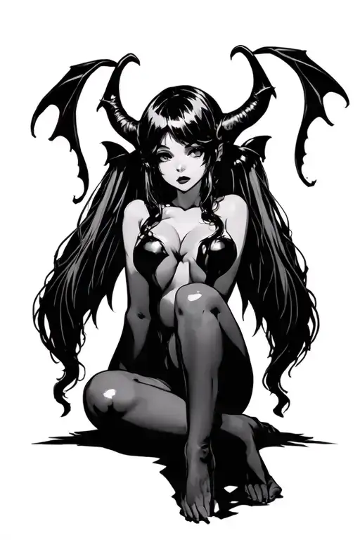 succubus anime girl sitting tattoo design idea