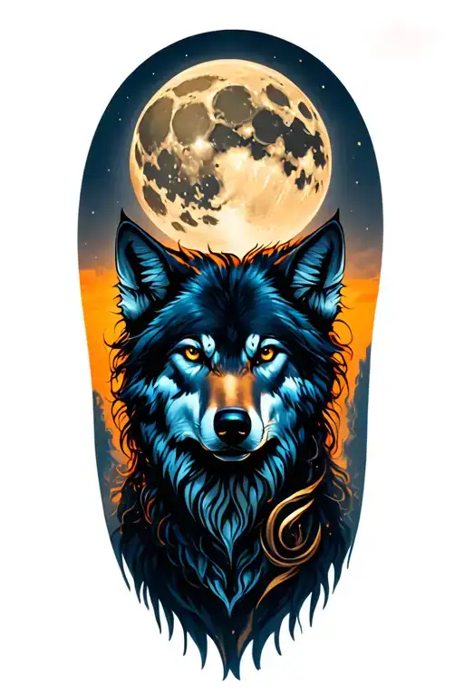 fierce wolf moon dark haired witch  tattoo design idea
