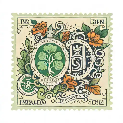 2 fine line postage stamps, one signifying ireland one signifying southampton new york  tattoo design idea