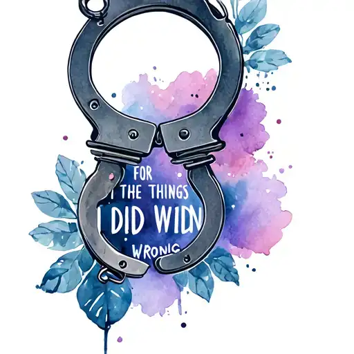 "FOR THE THINGS I DID WRONG" a pair of handcuffs tattoo design idea