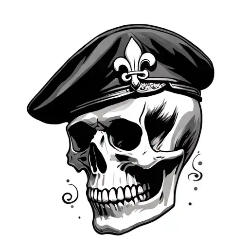 skull with french military beret fleur de lys badge tattoo design idea