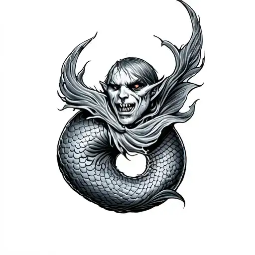 evil merman tattoo design idea