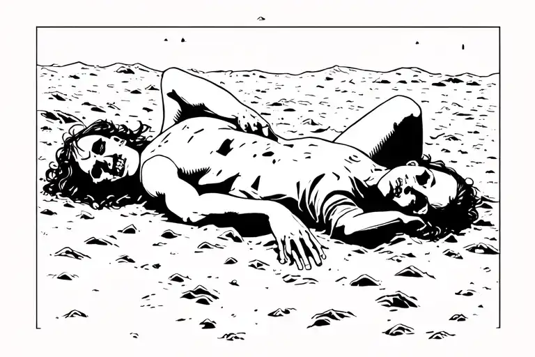 postapocaliptic dead people laying in ditch tattoo design idea