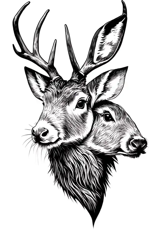 DEER, RABBIT and wild boar one line tattoo design idea