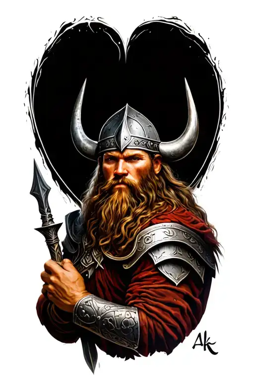 Viking warrior holding tattoo design idea
