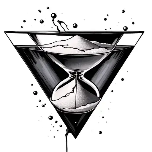 broken hourglass, sand falling, triangle shape representing tattoo design idea