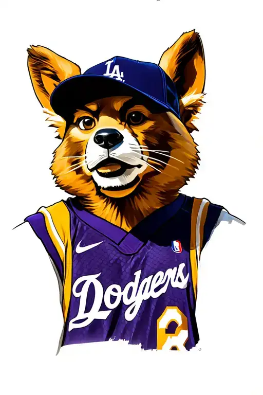 denver bronco mascot wearing kobe Bryant logo jersey with LA dodgers hat tattoo design idea