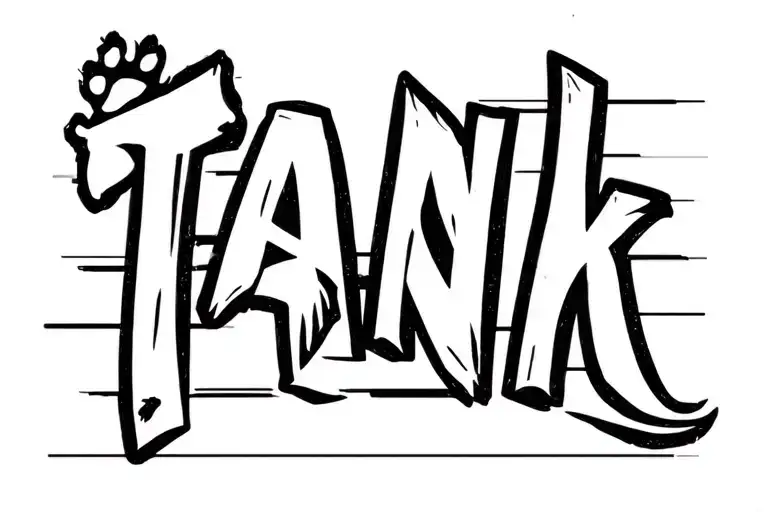 "Tank" dog paw print with the word tattoo design idea