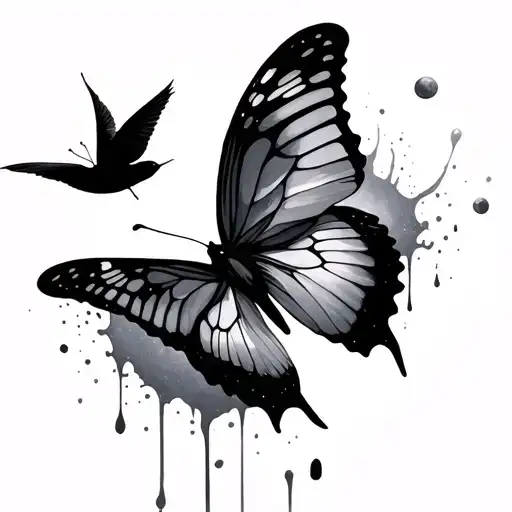 semi colon splashed blood moon black birds butterfly tattoo design idea