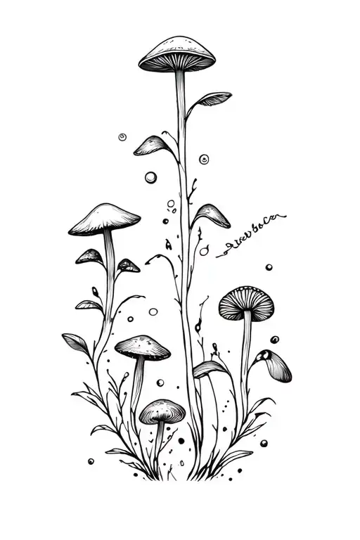 environmental science, plants and mushrooms tattoo design idea