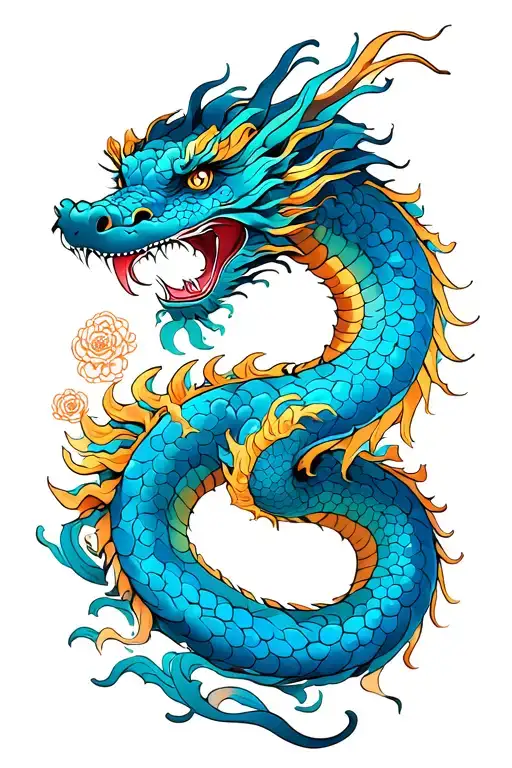 azure dragon coiled tattoo design idea
