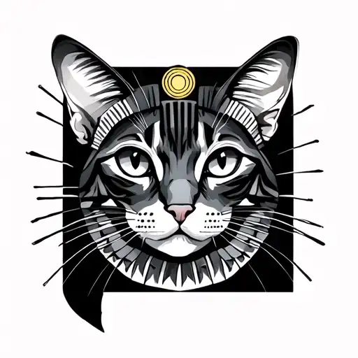 egyptian cat with sun tattoo design idea