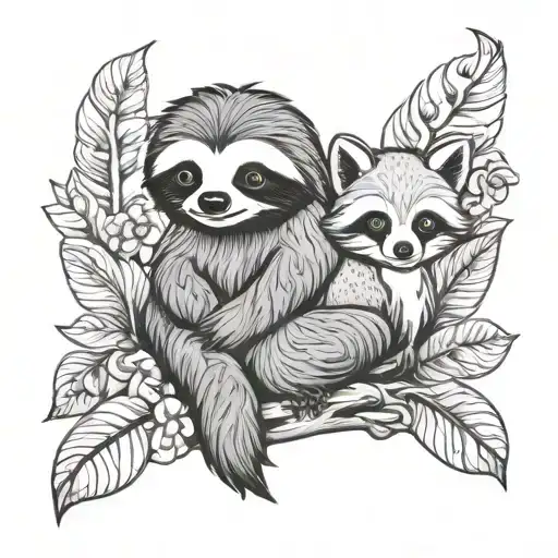 cute sloth and a fox tattoo design idea
