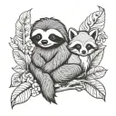 cute sloth and a fox tattoo design idea
