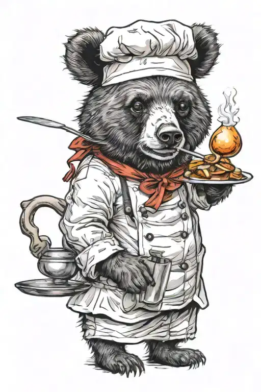 A sarcastic cheeky bear who is a chef flambe tattoo design idea