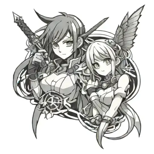 anime and video games intertwined tattoo design idea