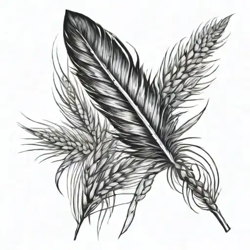 Pheasant Feather surrounded by wheat and corn stalk tattoo design idea