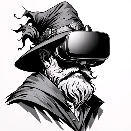Modern wizard with a VR headset tattoo design idea