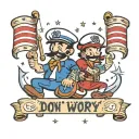 A Sailor Jerry style tattoo flash image of cartoon characters Bingo and Bluey with a banner that reads “don’t worry, kee tattoo design idea