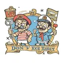A Sailor Jerry style tattoo flash image of cartoon characters Bingo and Bluey with a banner that reads “don’t worry, kee tattoo design idea