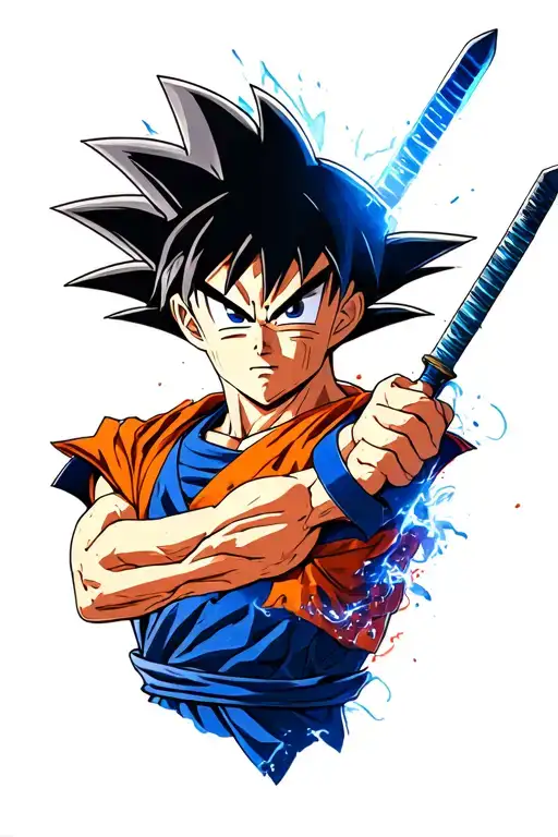 generate me an anime tattoo the include goku with sasuke eyes and ichigo sword tattoo design idea