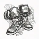 A dynamic composition featuring a black belt tied around a pair of boxing gloves and a pair of martial arts shoes tattoo design idea
