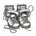 A dynamic composition featuring a black belt tied around a pair of boxing gloves and a pair of martial arts shoes tattoo design idea