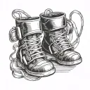 A dynamic composition featuring a black belt tied around a pair of boxing gloves and a pair of martial arts shoes tattoo design idea