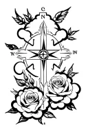 CROSS ROSES DOVE COMPASS CLOUDS tattoo design idea
