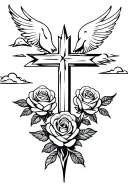 CROSS ROSES DOVE COMPASS CLOUDS tattoo design idea