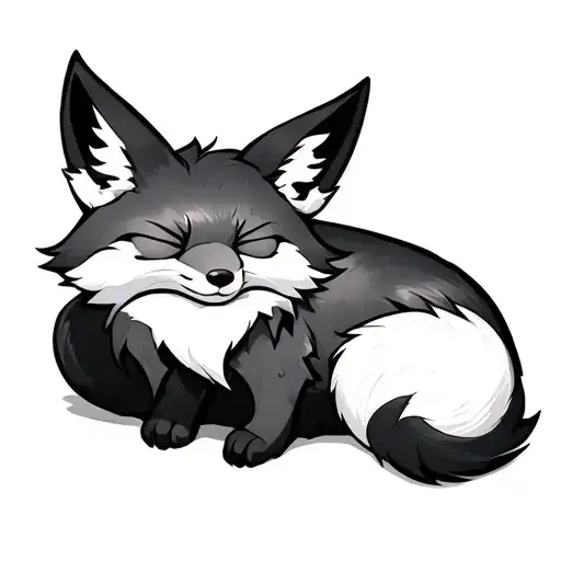 sleeping fox with mew tattoo design idea