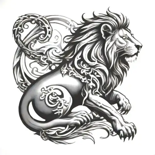 lion, cancer, taurus, pisces symbol tattoo design idea
