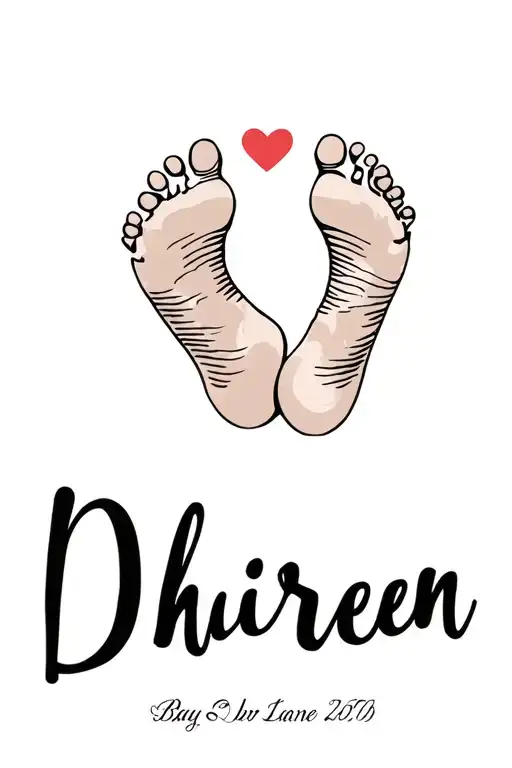 "Dhirren" baby foot print with name tattoo design idea