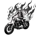 skeleton riding a motorcycle thru fire  tattoo design idea