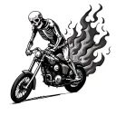 skeleton riding a motorcycle thru fire  tattoo design idea